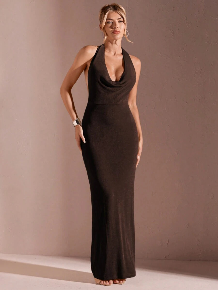 CÉRULEA– Halter Neck Bodycon Maxi Dress