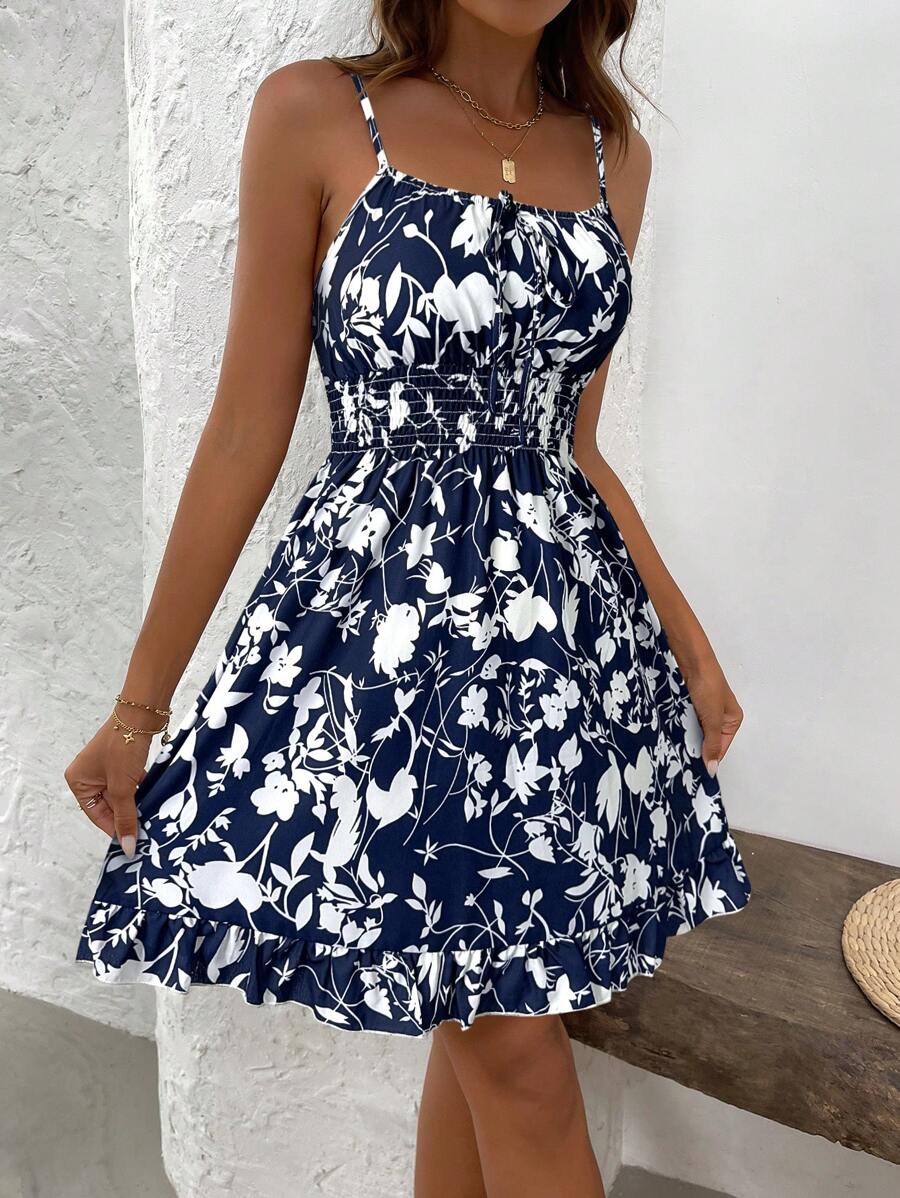 LUNIRA - Spaghetti Strap Flounce Hem Mini Dress