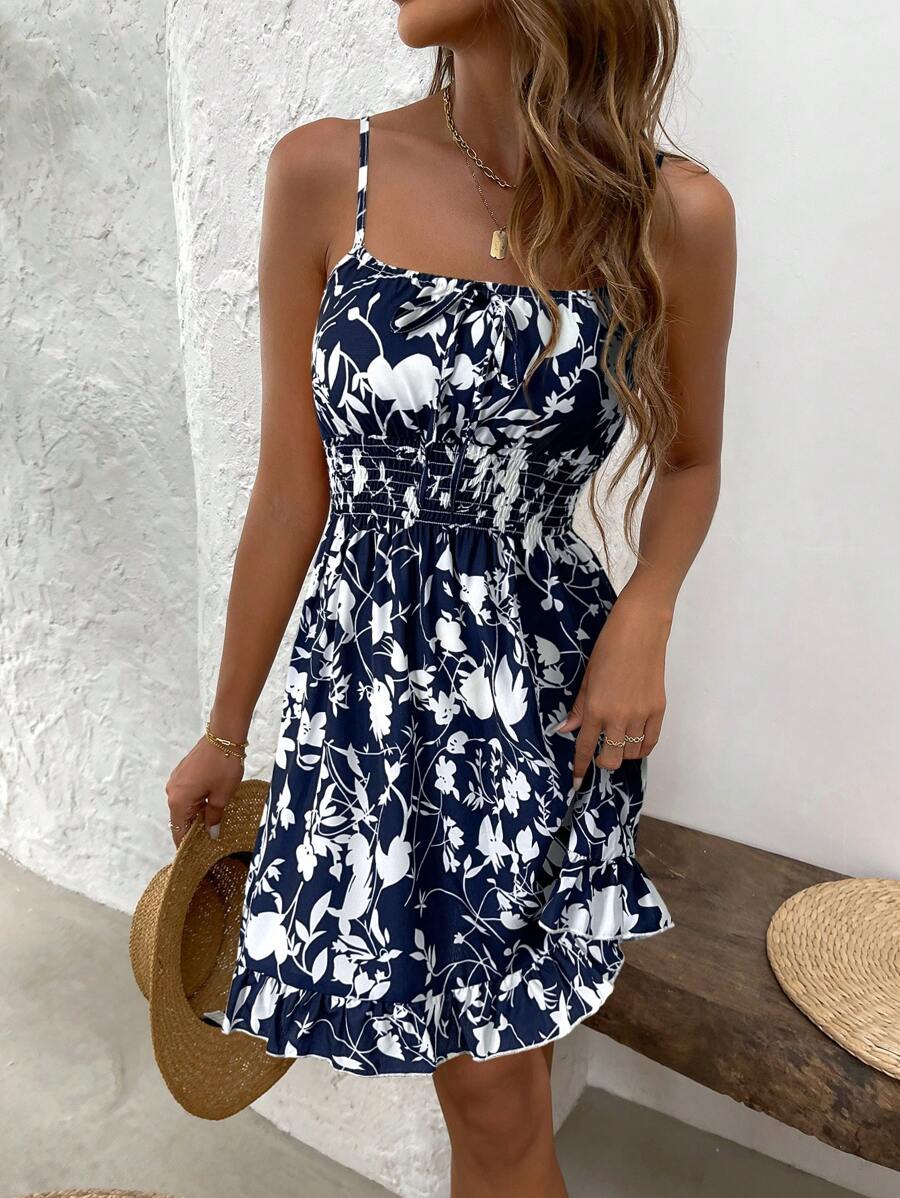 LUNIRA - Spaghetti Strap Flounce Hem Mini Dress
