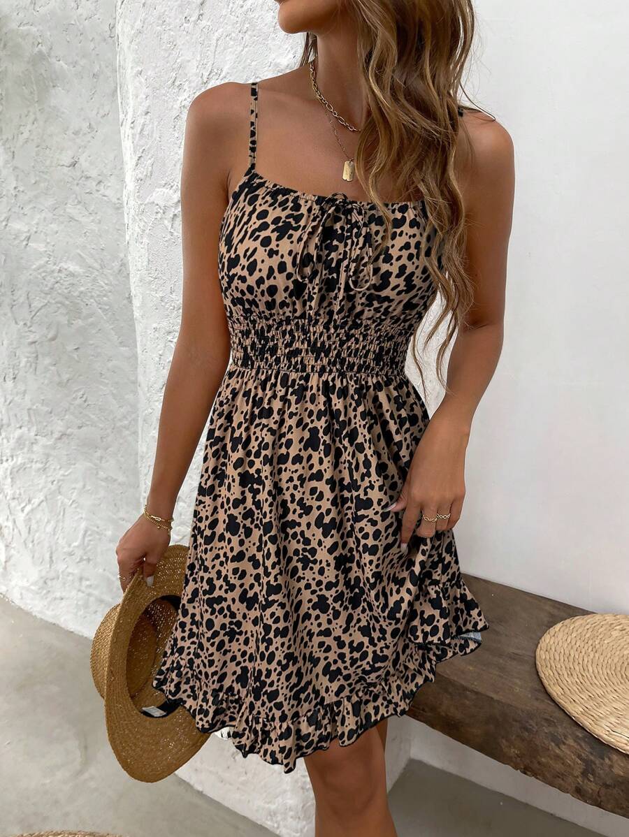 LUNIRA - Spaghetti Strap Flounce Hem Mini Dress