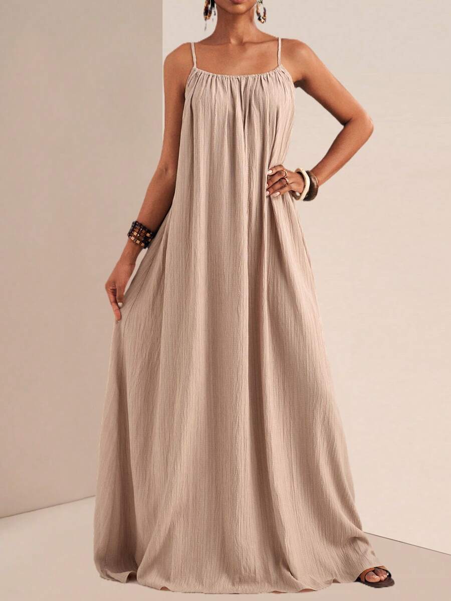 NOMÉA – Boho Flared Maxi Dress Apricot