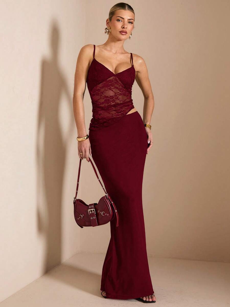 NARILA - Lace Panel Bodycon Maxi Dress