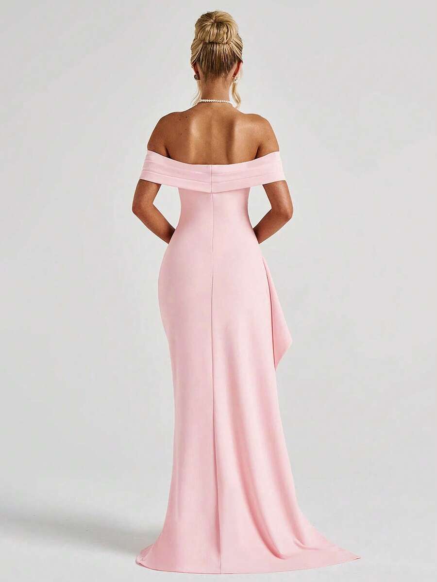 ROSALÉA – Off-Shoulder Bodycon A-Line Maxi Dress with Slit