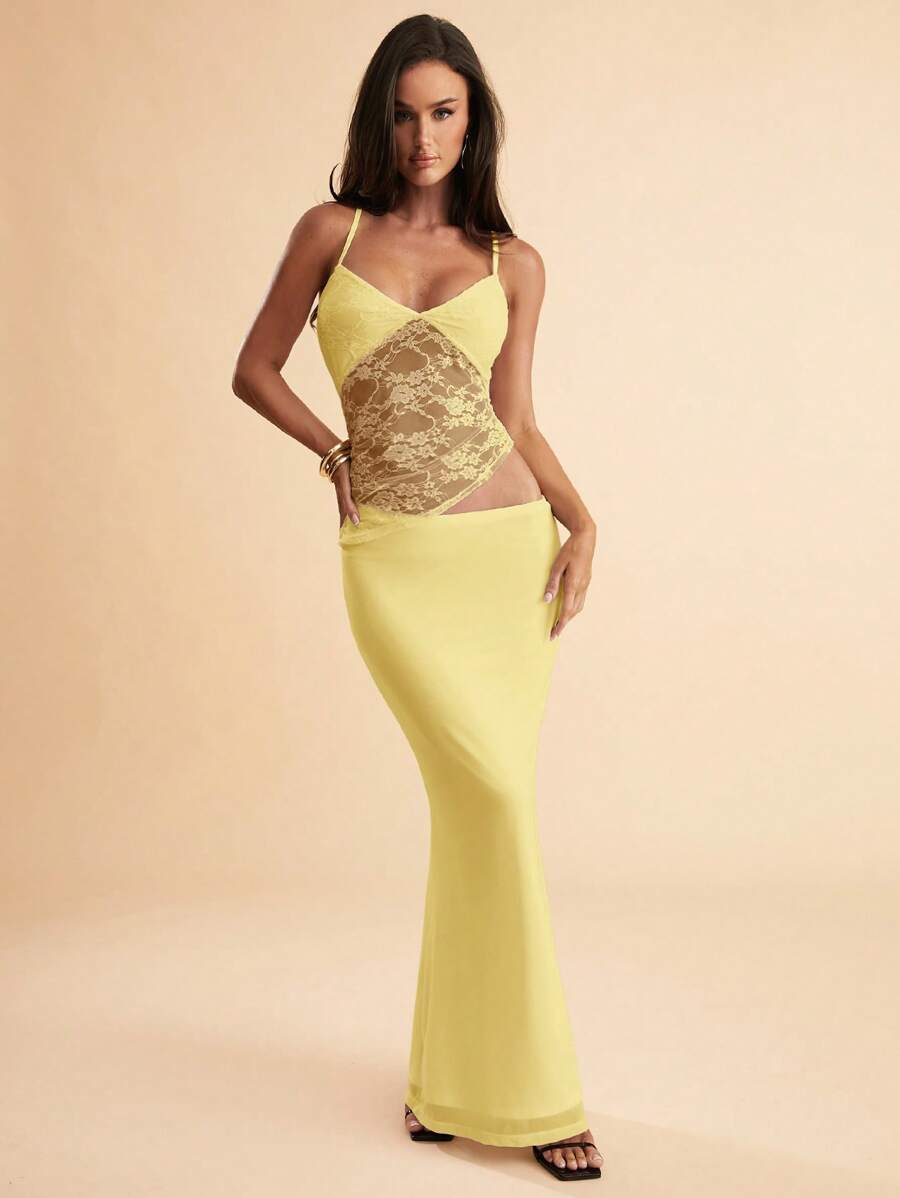 NARILA - Lace Panel Bodycon Maxi Dress