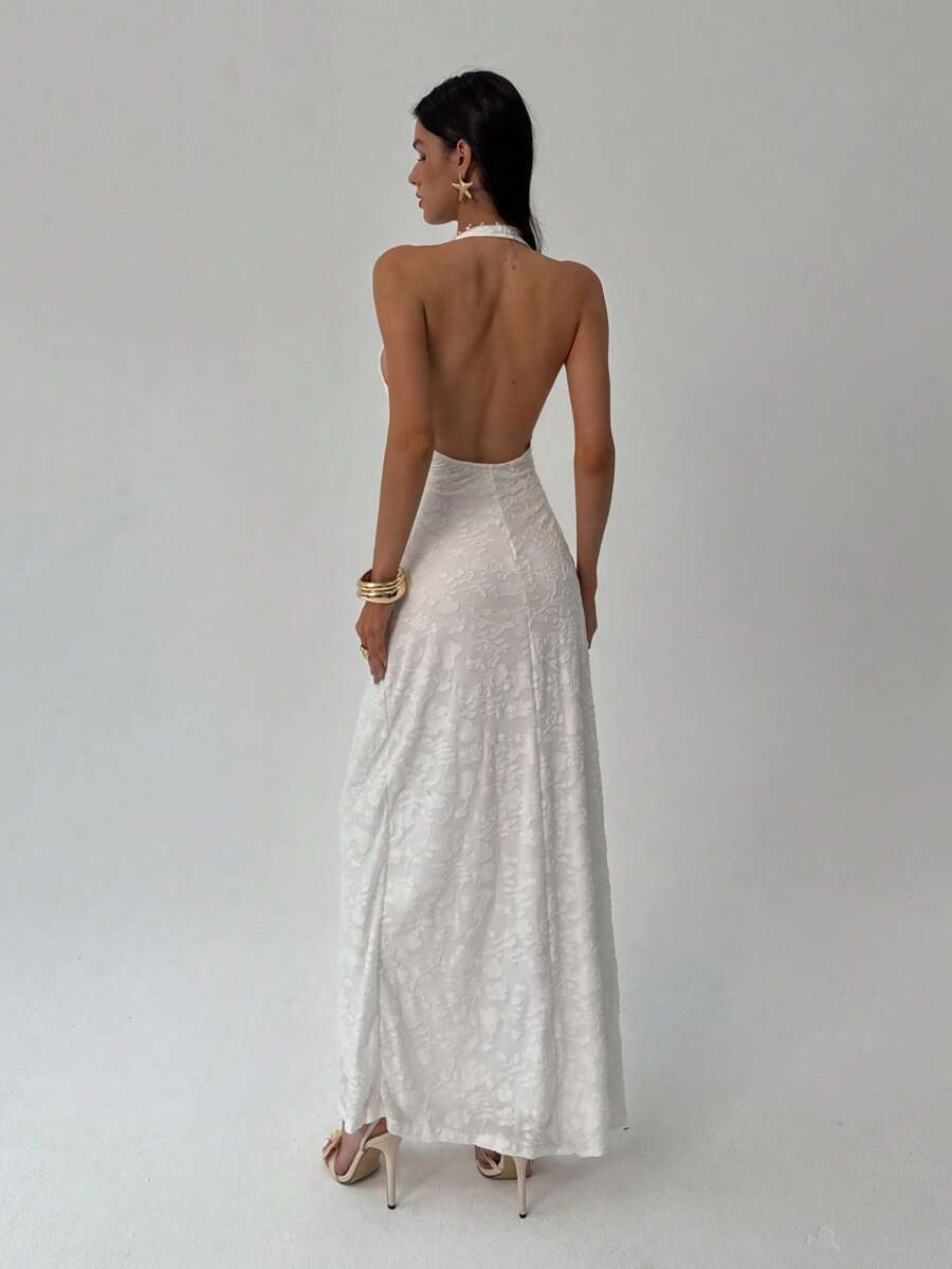 ROUGELLE - Halter Neck Backless Mermaid Maxi Dress
