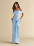 AZURÉ LACE – Off-Shoulder Elegance Maxi Dress