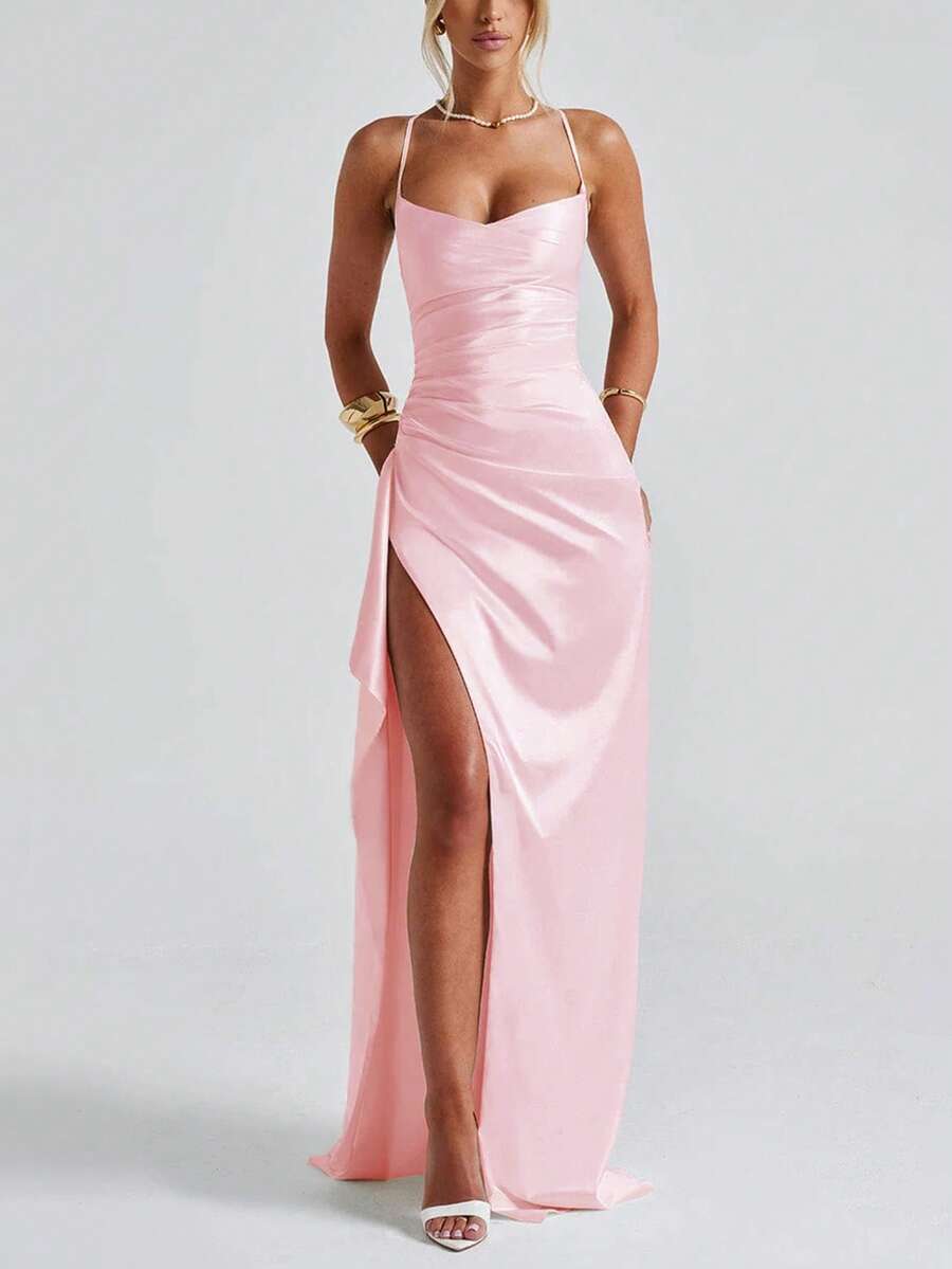 SATINÉ - Spaghetti Strap Satin Maxi Dress