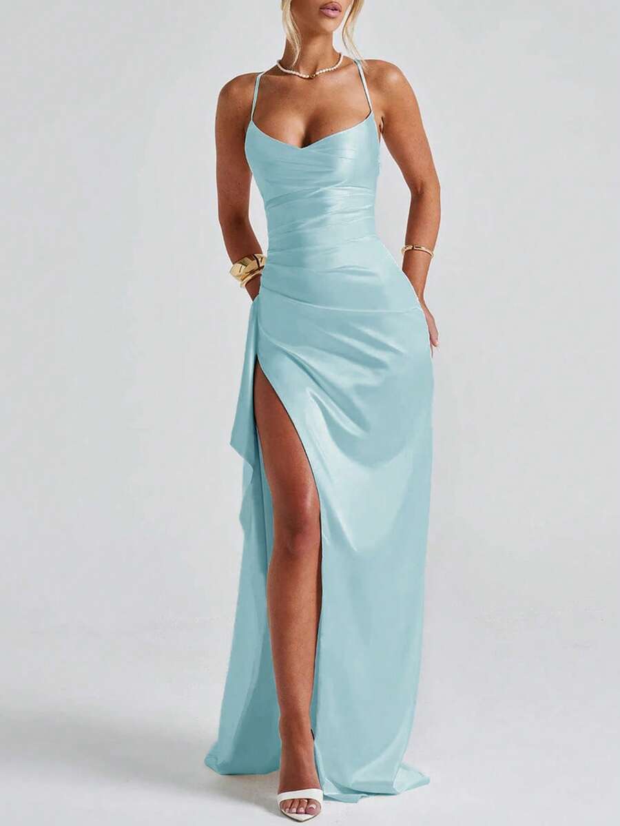 LYSÉA – Strapless Satin Bodycon Maxi Dress with Slit