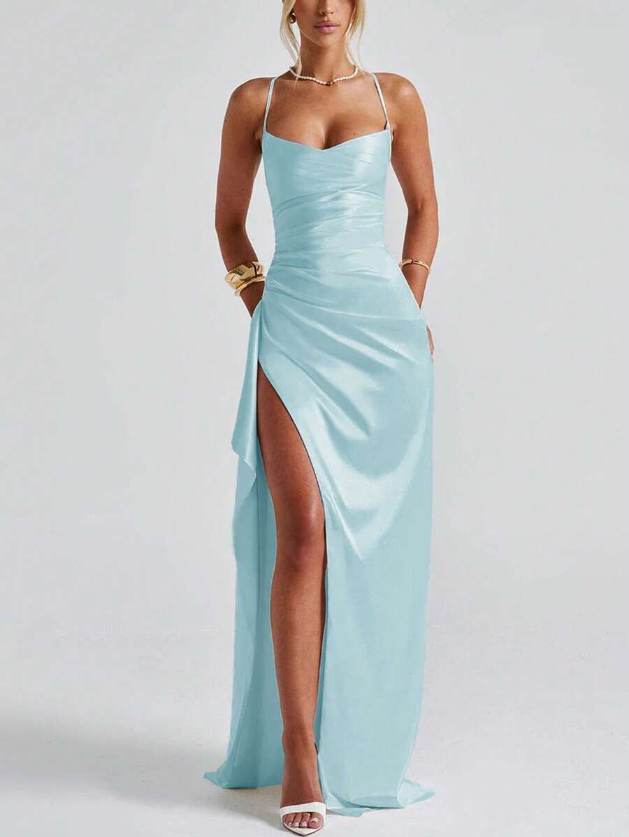 LYSÉA – Strapless Satin Bodycon Maxi Dress with Slit