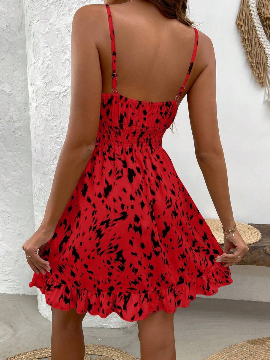 LUNIRA - Spaghetti Strap Flounce Hem Mini Dress