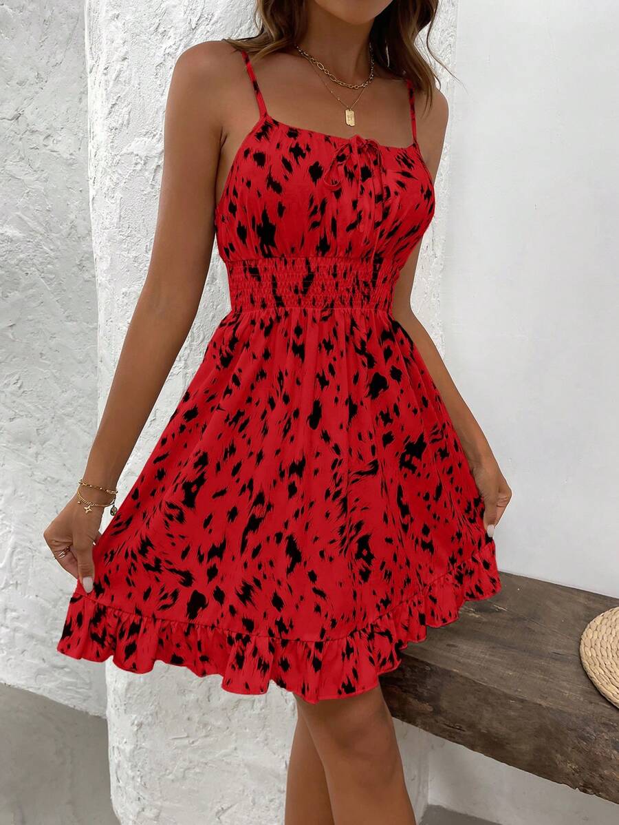 LUNIRA - Spaghetti Strap Flounce Hem Mini Dress