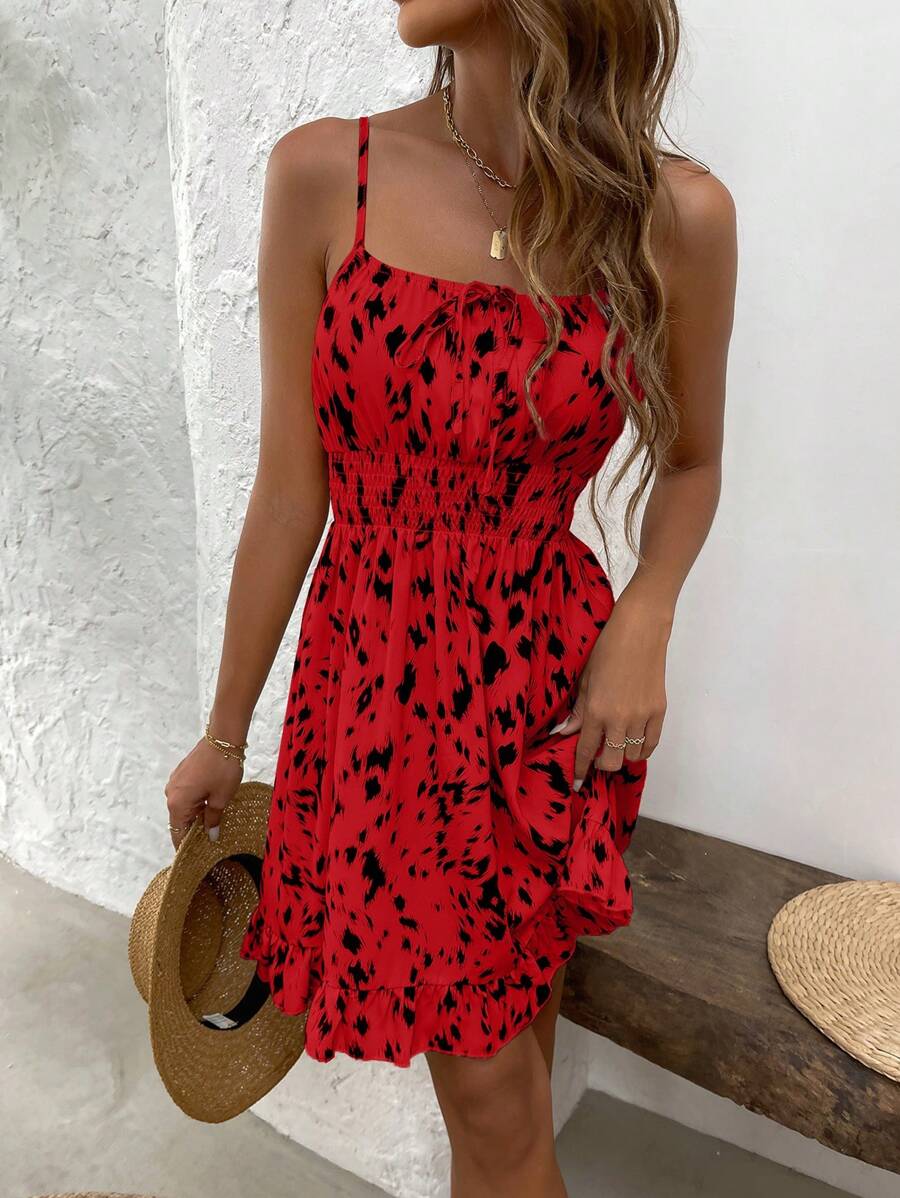 LUNIRA - Spaghetti Strap Flounce Hem Mini Dress