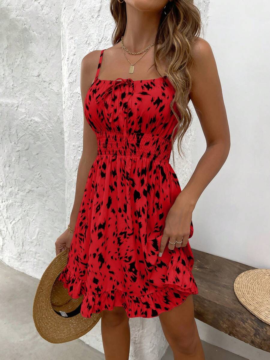 LUNIRA - Spaghetti Strap Flounce Hem Mini Dress