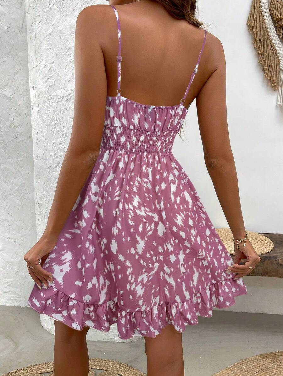 LUNIRA - Spaghetti Strap Flounce Hem Mini Dress