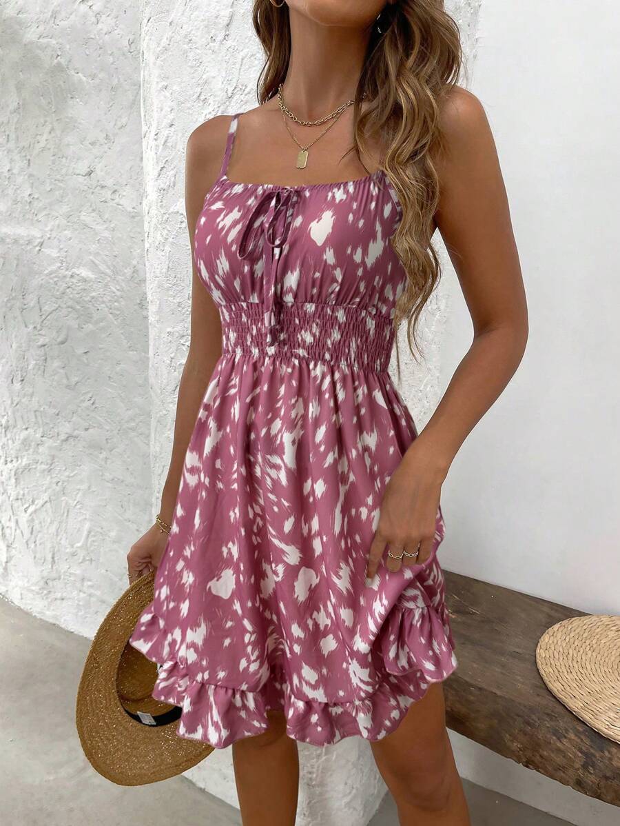 LUNIRA - Spaghetti Strap Flounce Hem Mini Dress