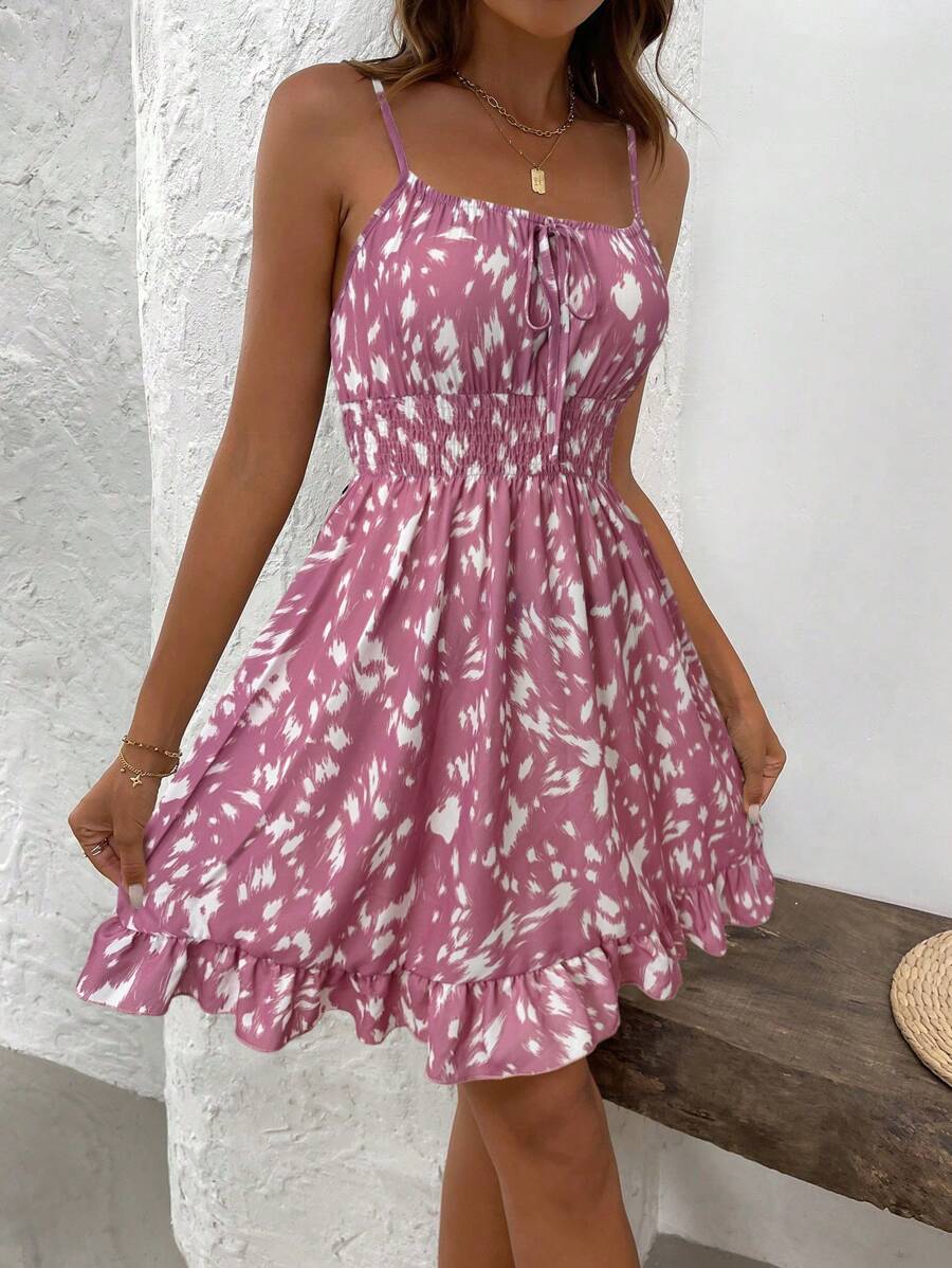 LUNIRA - Spaghetti Strap Flounce Hem Mini Dress