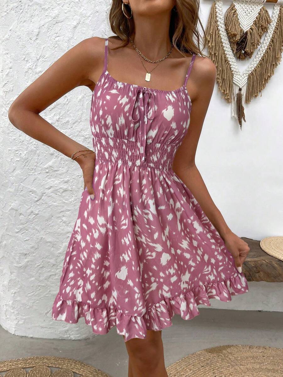 LUNIRA - Spaghetti Strap Flounce Hem Mini Dress