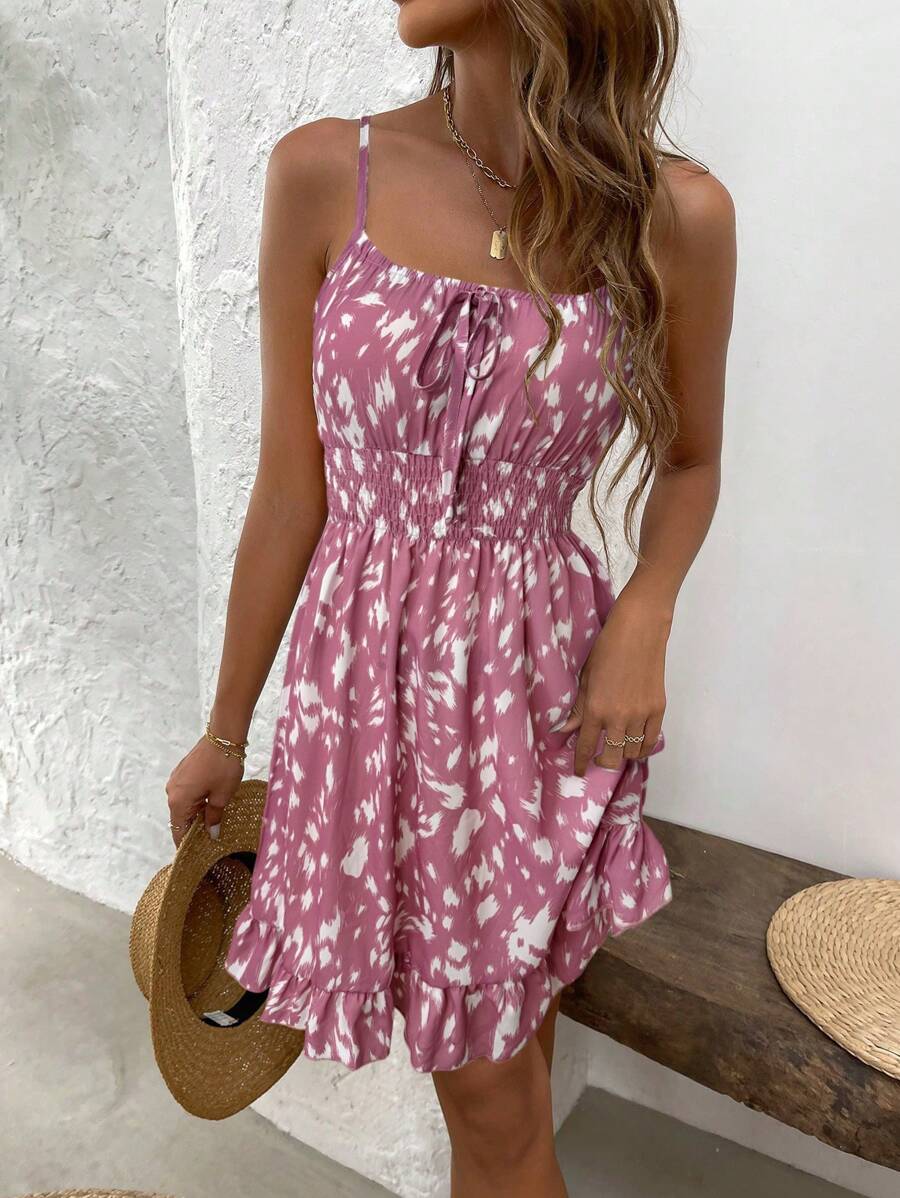 LUNIRA - Spaghetti Strap Flounce Hem Mini Dress