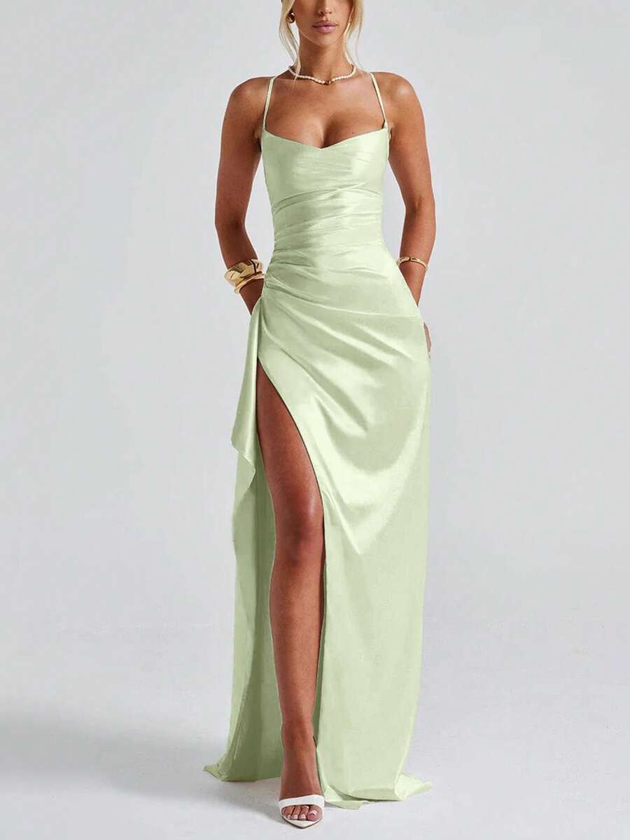 SATINÉ - Spaghetti Strap Satin Maxi Dress