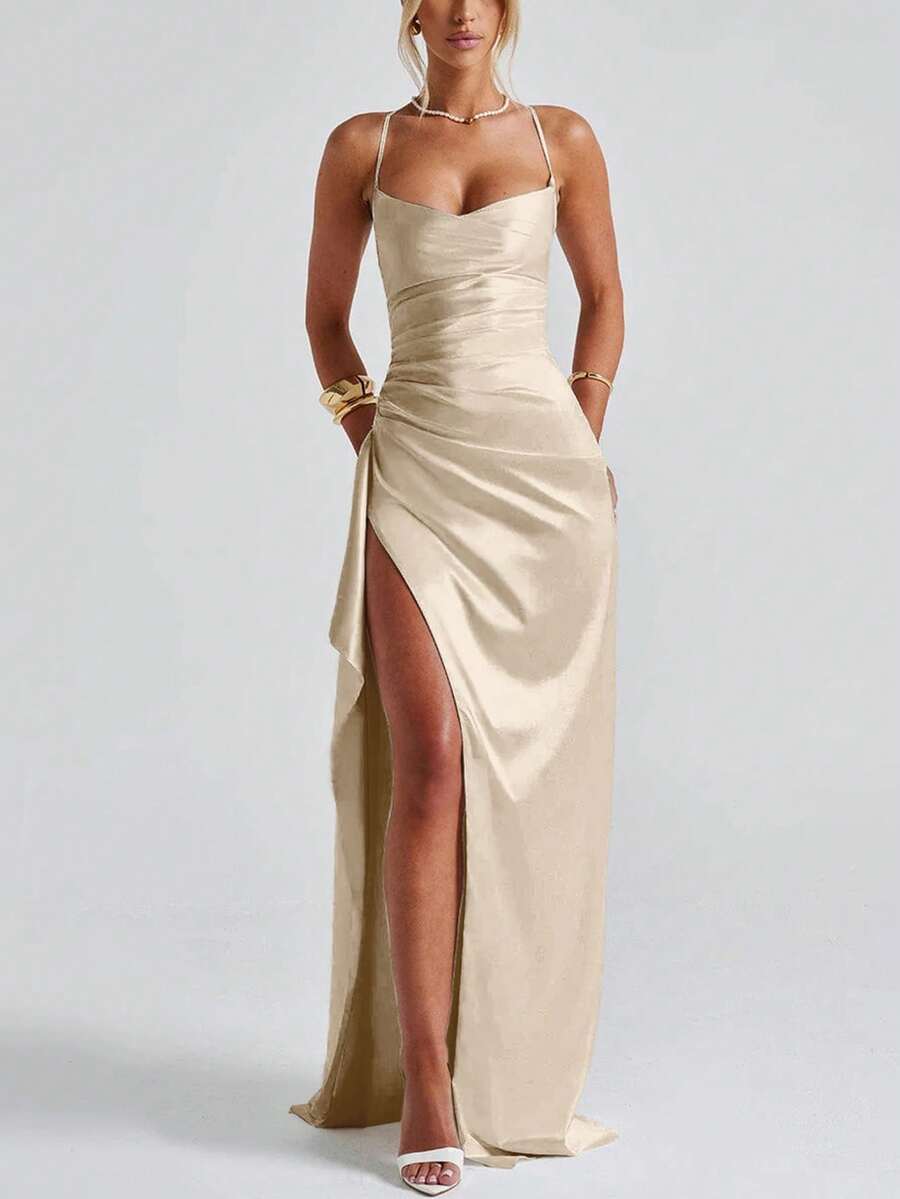 SATINÉ - Spaghetti Strap Satin Maxi Dress
