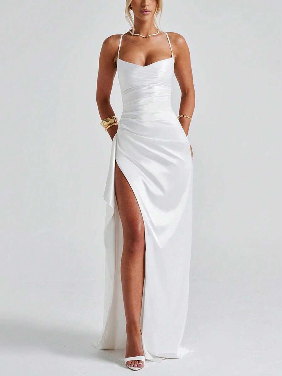 SATINÉ - Spaghetti Strap Satin Maxi Dress