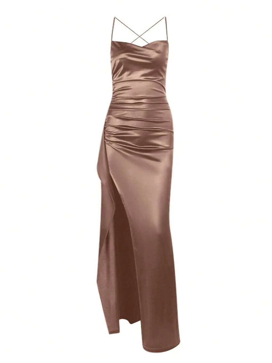 SATINÉ - Spaghetti Strap Satin Maxi Dress