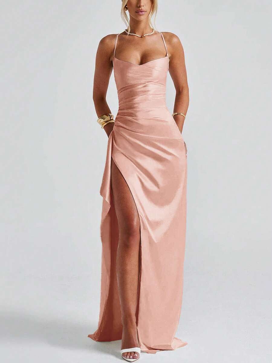 SATINÉ - Spaghetti Strap Satin Maxi Dress