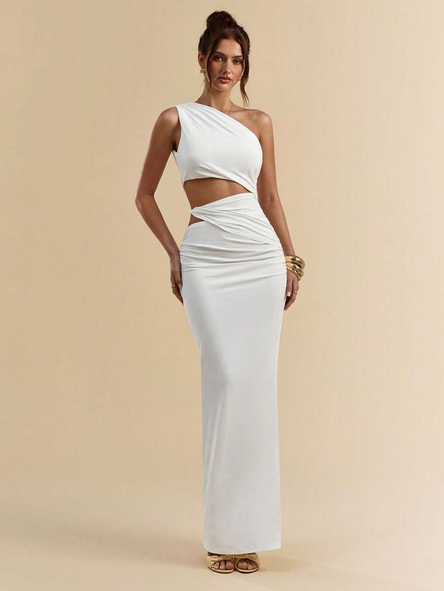 SVELTO - Asymmetric Bodycon Maxi Dress with High Slit White