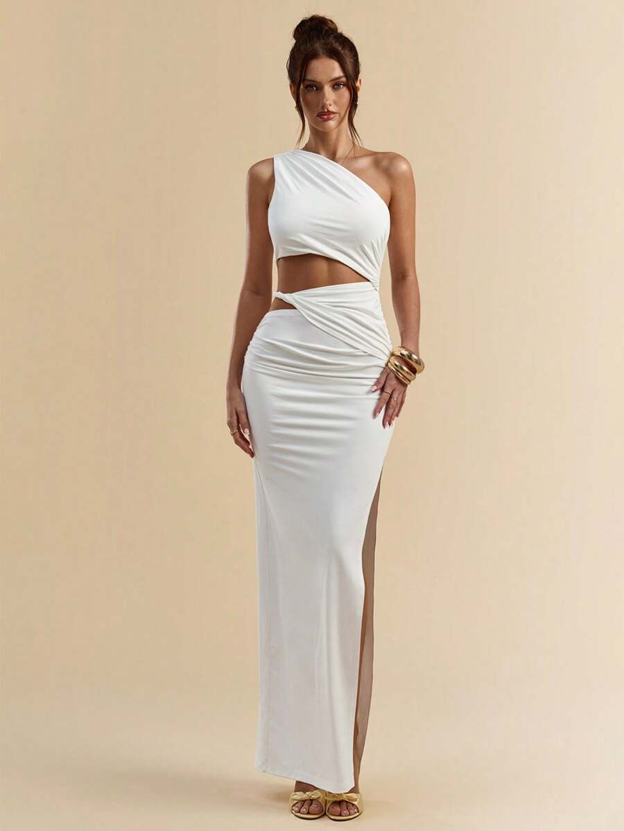 SVELTO - Asymmetric Bodycon Maxi Dress with High Slit