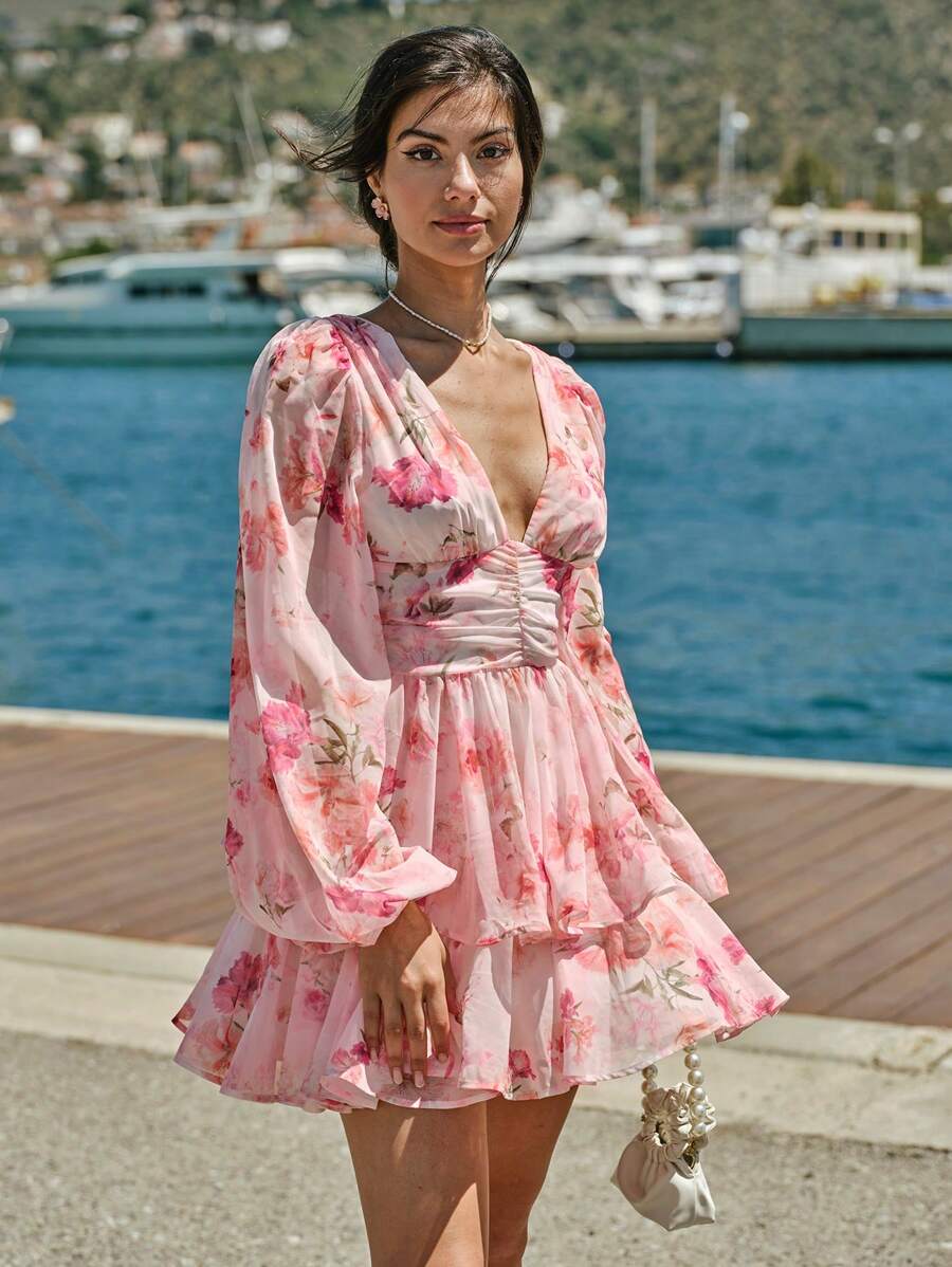 ENCHA – Romantic Pink Floral Mini Dress