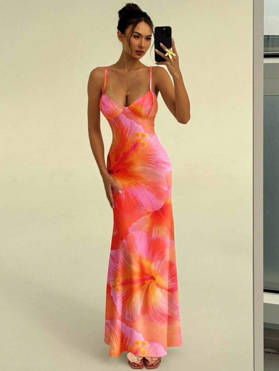 AZURA - Printed Cami Bodycon Maxi Dress