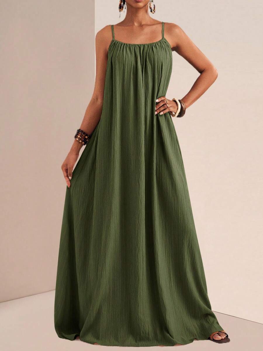 NOMÉA – Boho Flared Maxi Dress Army Green