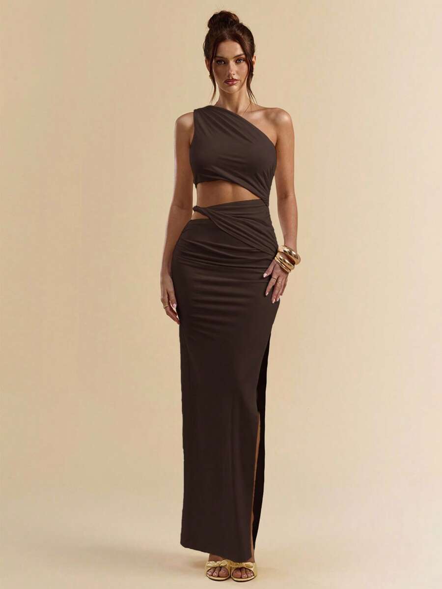 SVELTO - Asymmetric Bodycon Maxi Dress with High Slit