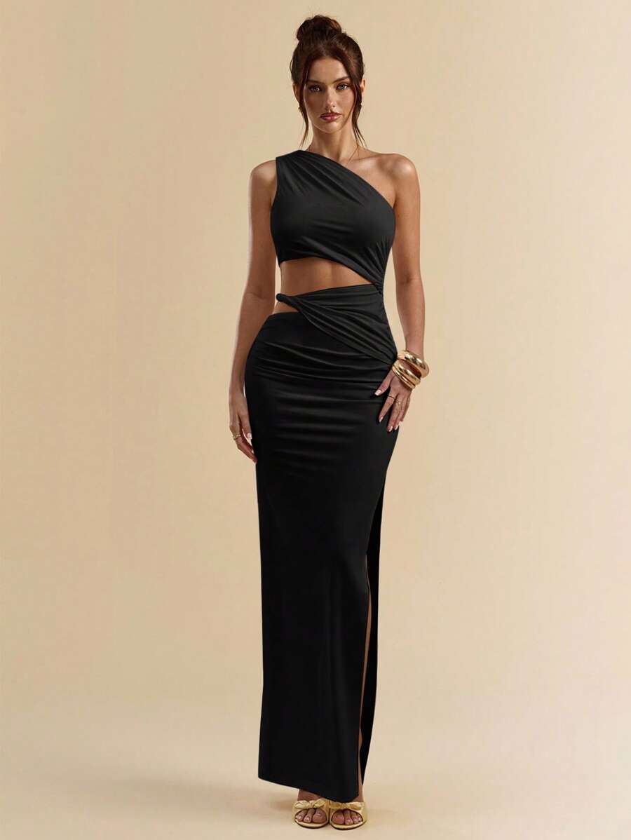 SVELTO - Asymmetric Bodycon Maxi Dress with High Slit