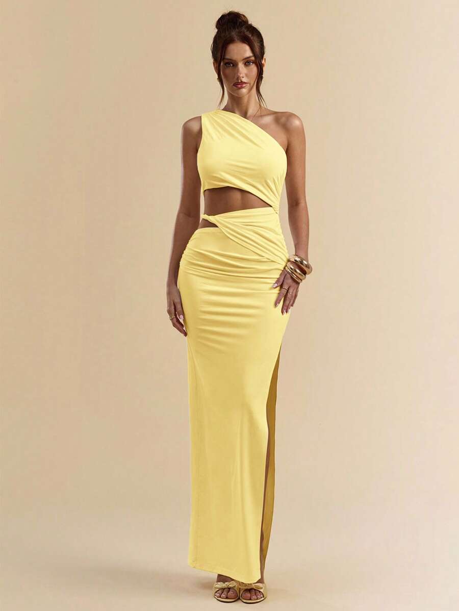 SVELTO - Asymmetric Bodycon Maxi Dress with High Slit