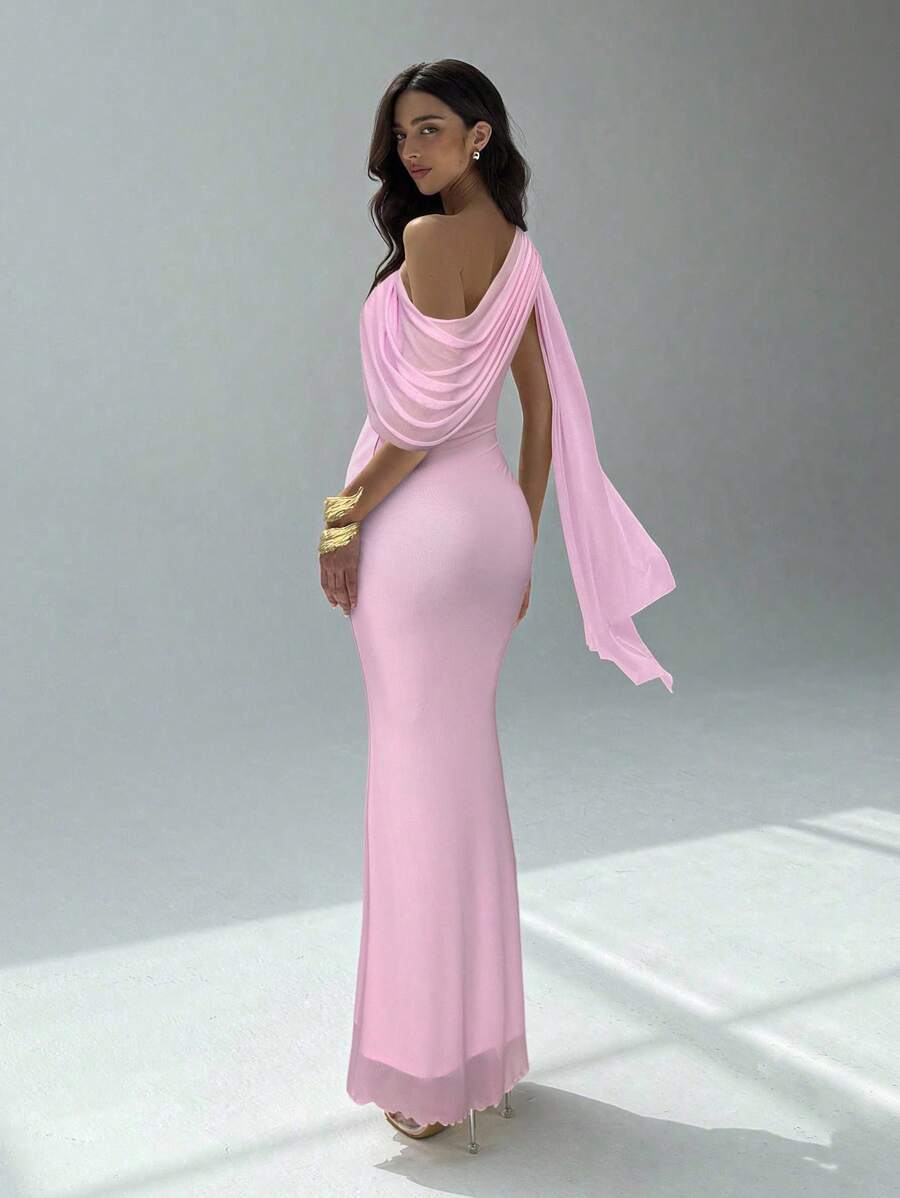NOIREL - Asymmetric One Shoulder Bodycon Maxi Dress