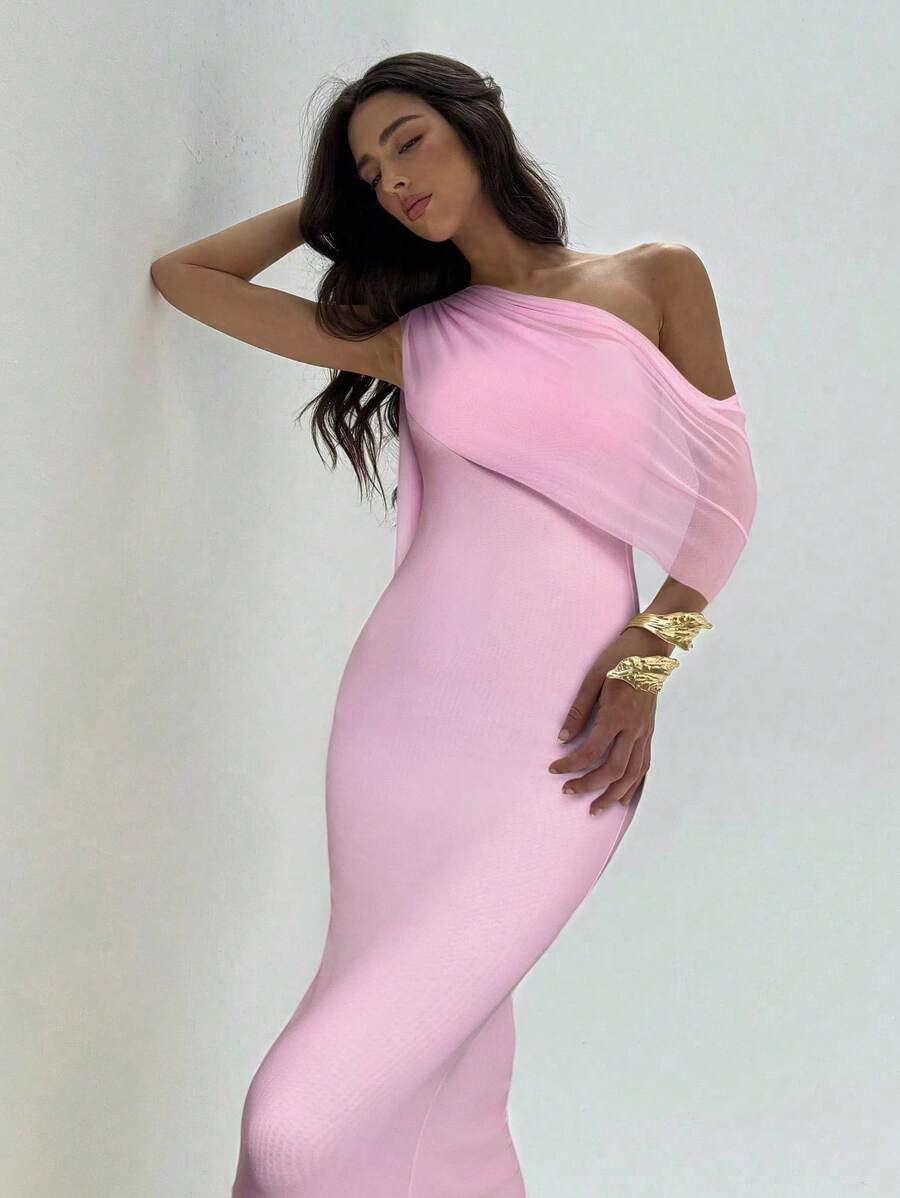 NOIREL - Asymmetric One Shoulder Bodycon Maxi Dress