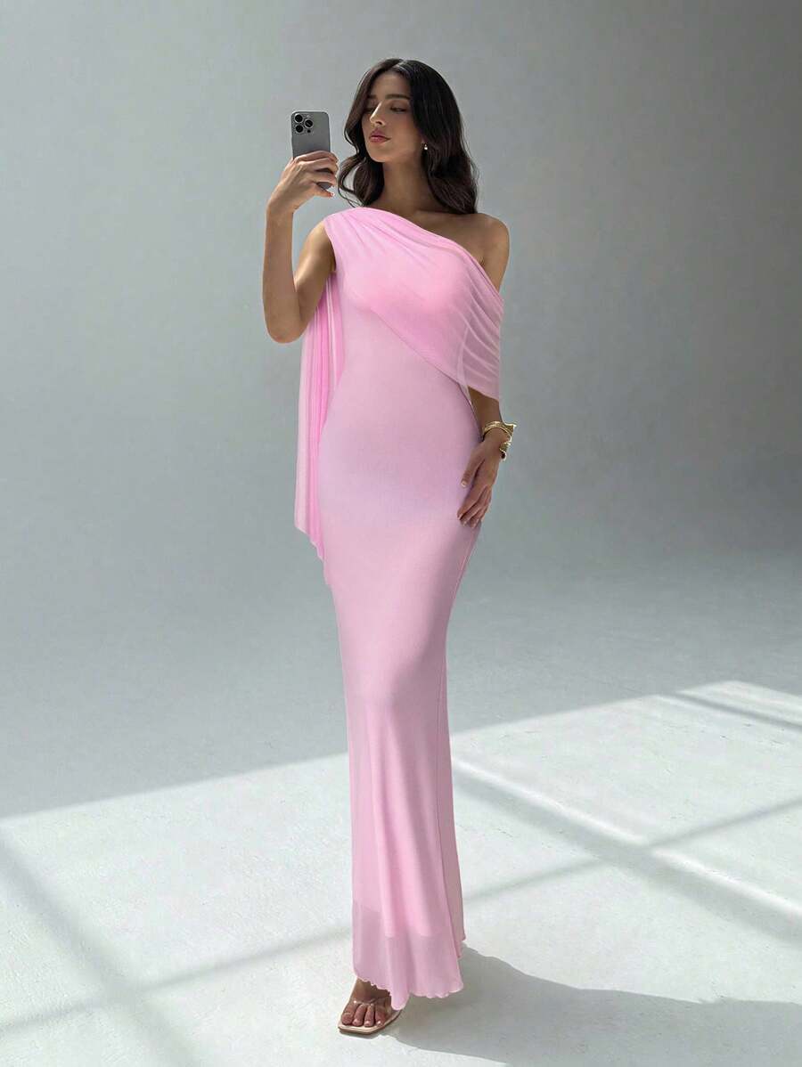 NOIREL - Asymmetric One Shoulder Bodycon Maxi Dress