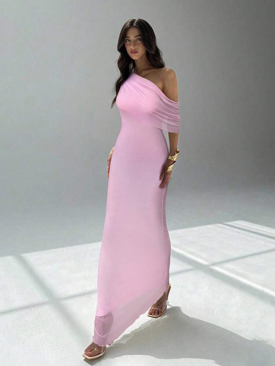 NOIREL - Asymmetric One Shoulder Bodycon Maxi Dress