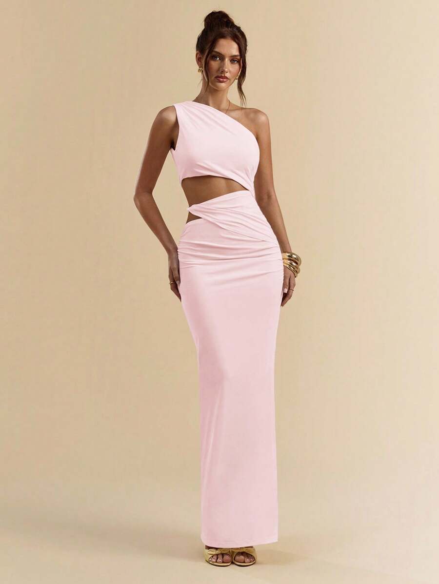 SVELTO - Asymmetric Bodycon Maxi Dress with High Slit Coral Pink