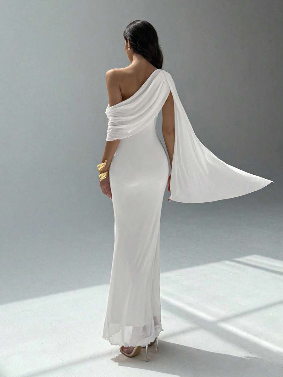 NOIREL - Asymmetric One Shoulder Bodycon Maxi Dress
