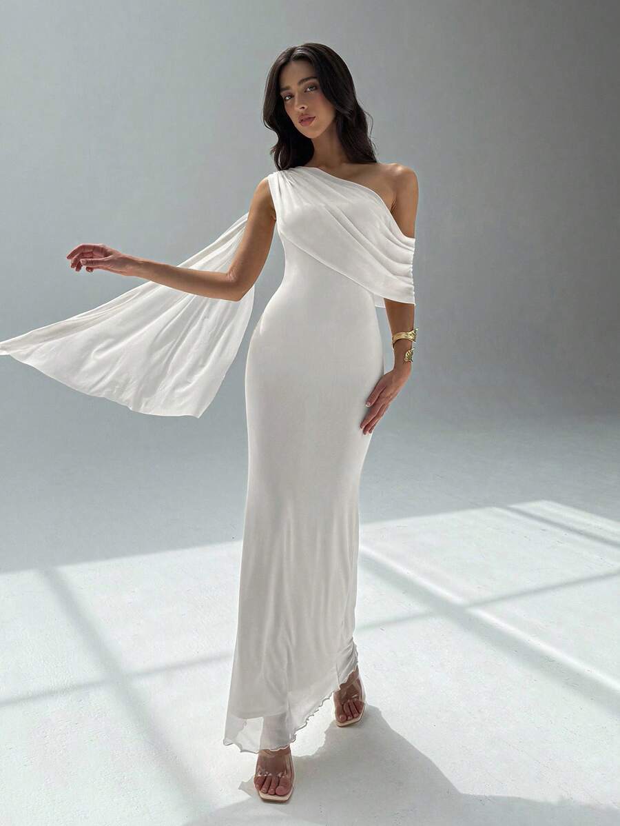 NOIREL - Asymmetric One Shoulder Bodycon Maxi Dress