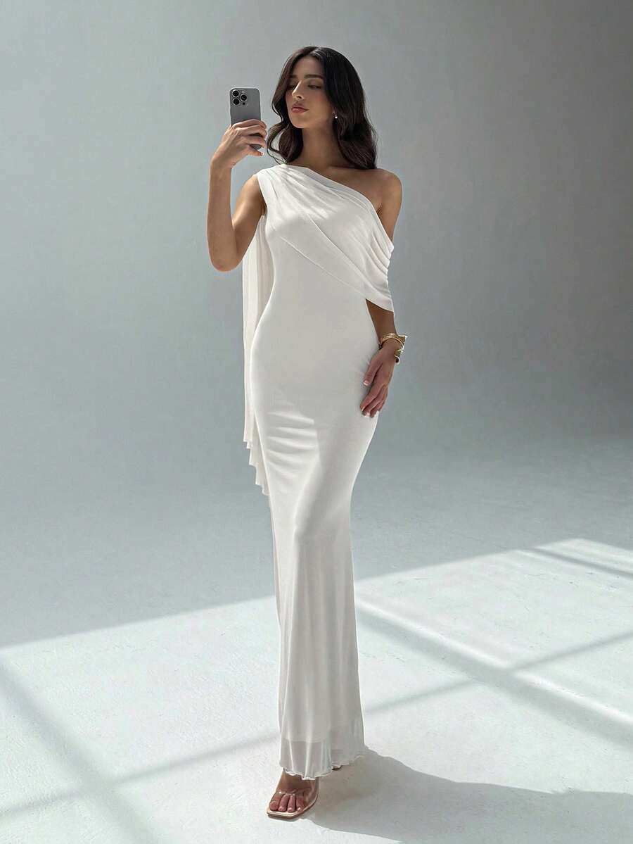NOIREL - Asymmetric One Shoulder Bodycon Maxi Dress