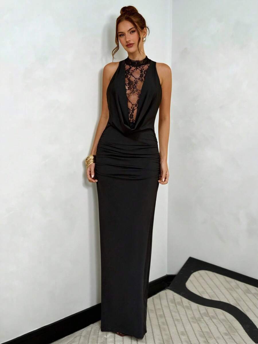 NARU - Lace Plunge Maxi Dress