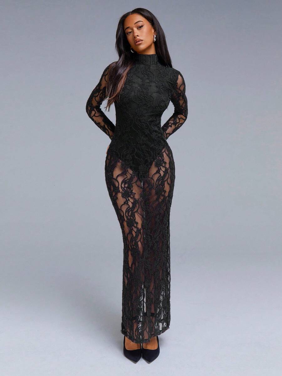 VELIRA - Lace Backless Bodycon Maxi Dress