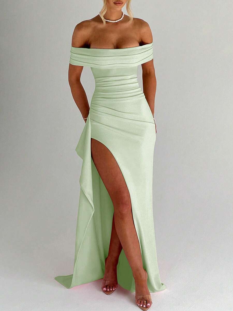ÉLORIA – Off-Shoulder Bodycon Maxi Dress with Slit