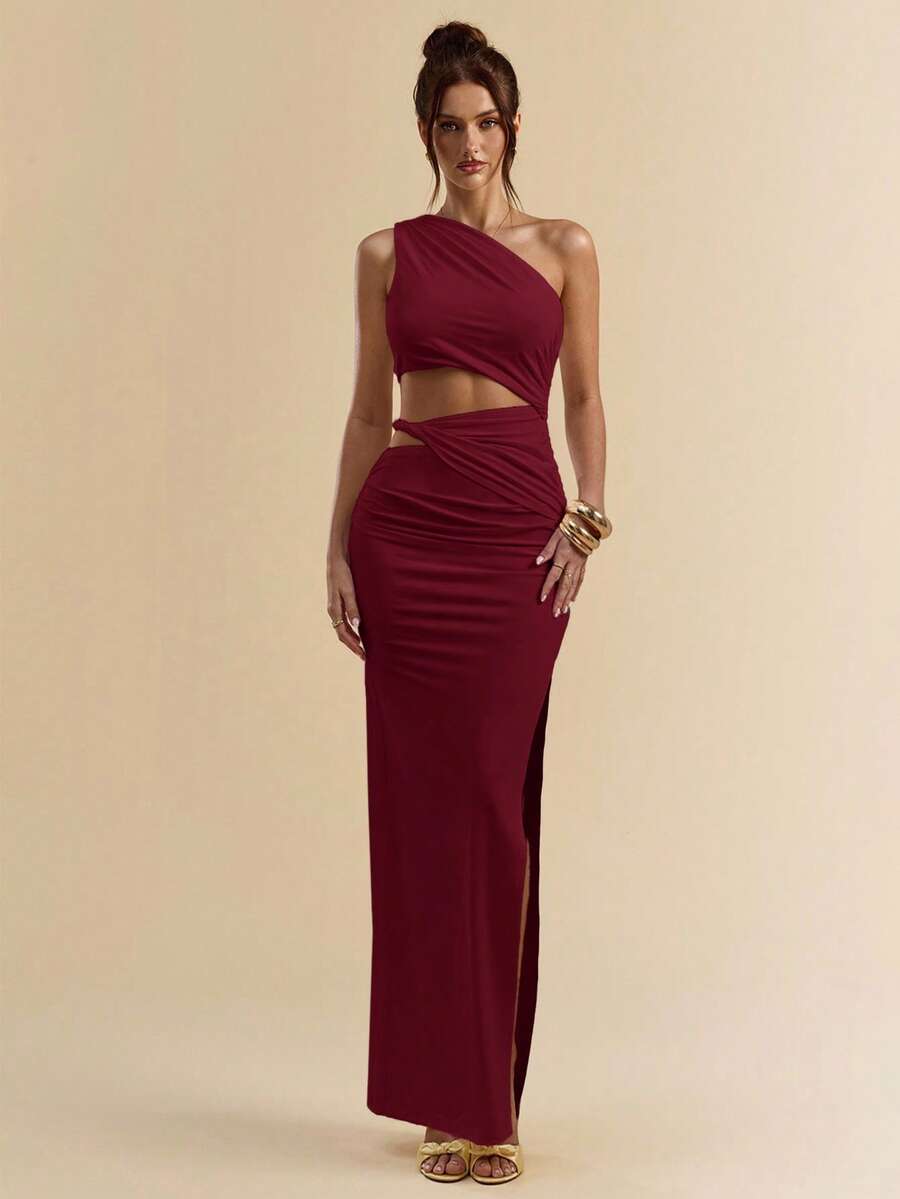 SVELTO - Asymmetric Bodycon Maxi Dress with High Slit