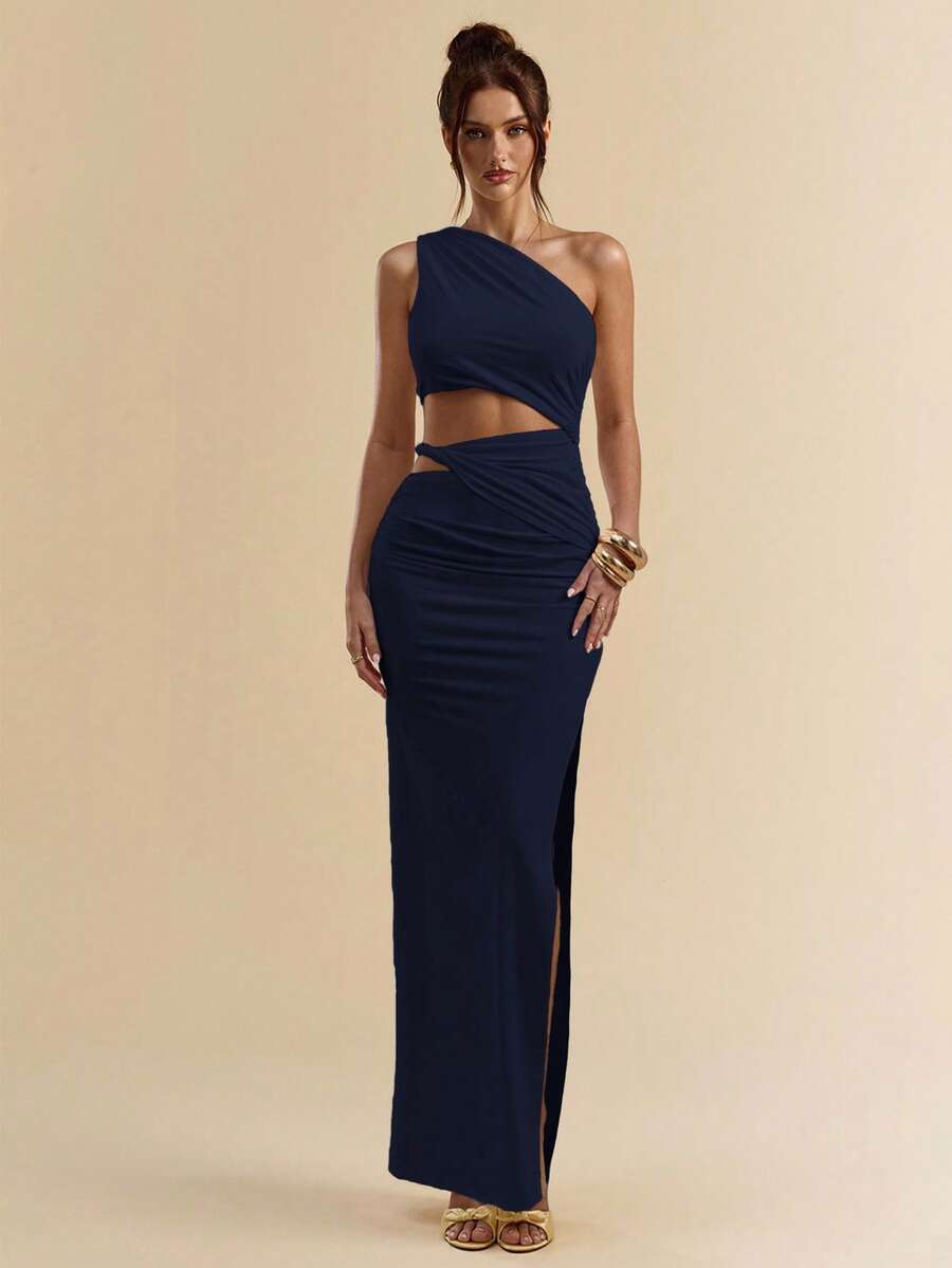 SVELTO - Asymmetric Bodycon Maxi Dress with High Slit