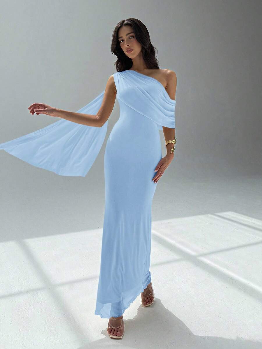 NOIREL - Asymmetric One Shoulder Bodycon Maxi Dress