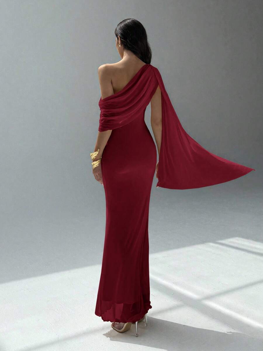 NOIREL - Asymmetric One Shoulder Bodycon Maxi Dress
